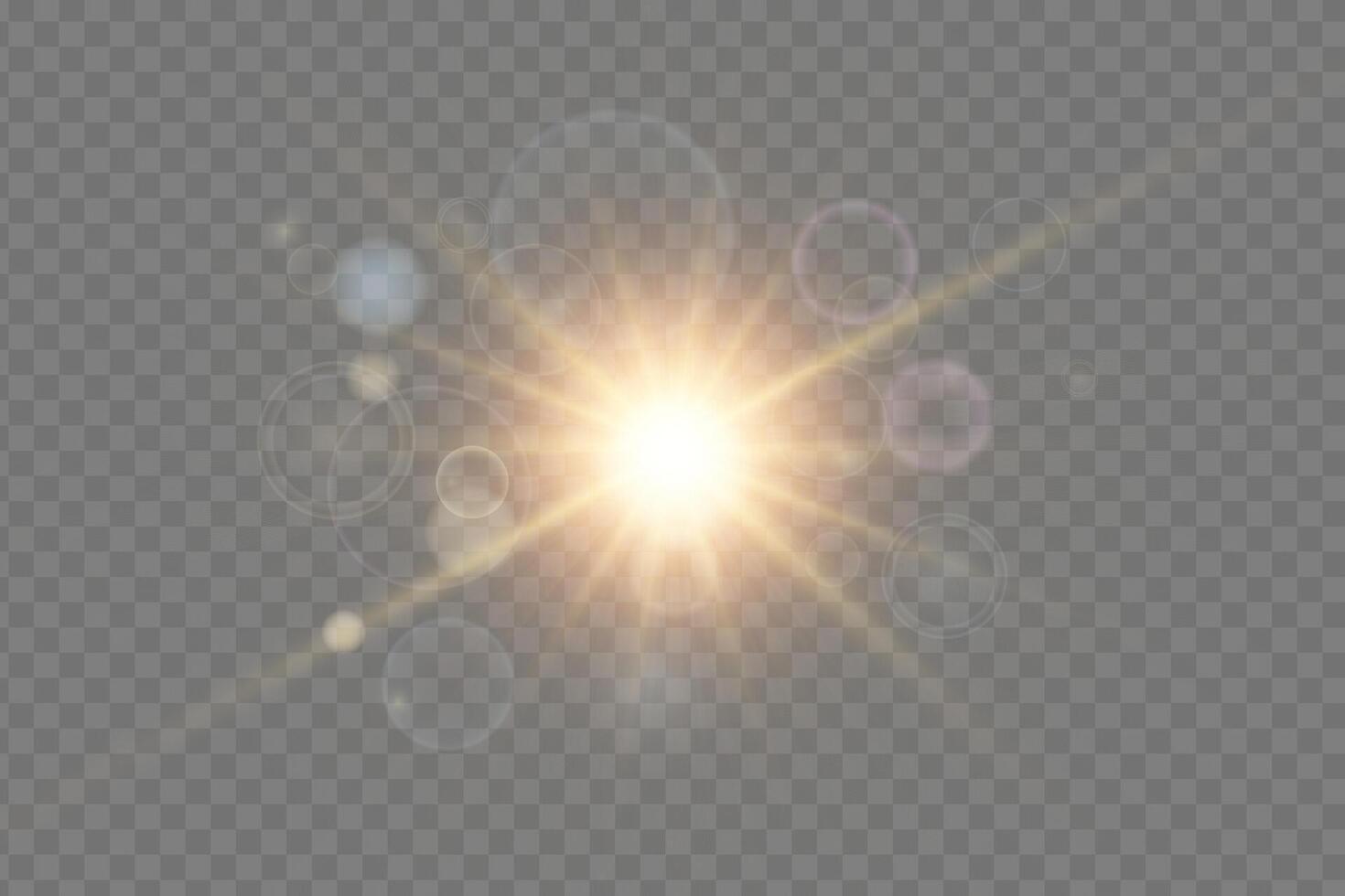 Radiant sun flare with golden glow and vibrant rays. Abstract sunlight effect with shiny burst. Perfect for summer, nature and bright sky designs. illustration. vector