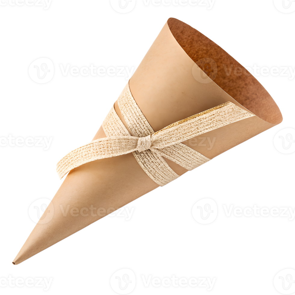 brown paper cone golden ribbon and bow png