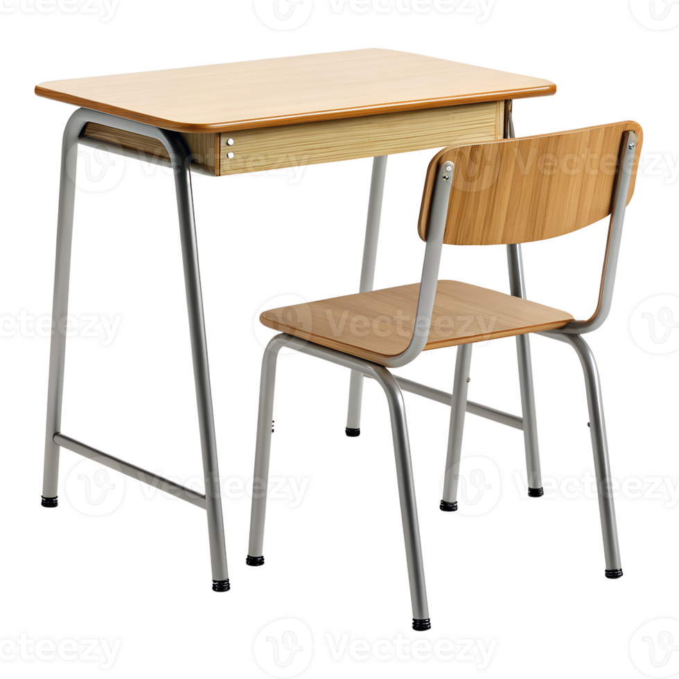 A classic wooden school desk and chair with a simple and functional design, showcasing its practical and durable construction png