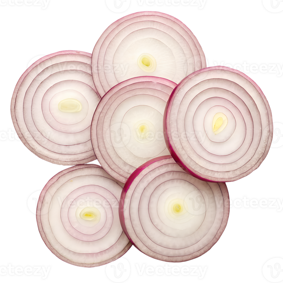 An eye-level shot captures the vibrant texture of meticulously sliced red onions png