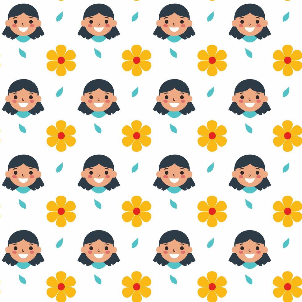 Seamless happy girl face pattern background vector