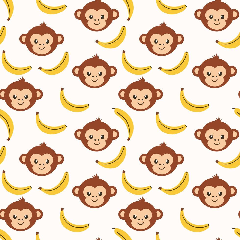 Cute monkey face seamless pattern background design vector