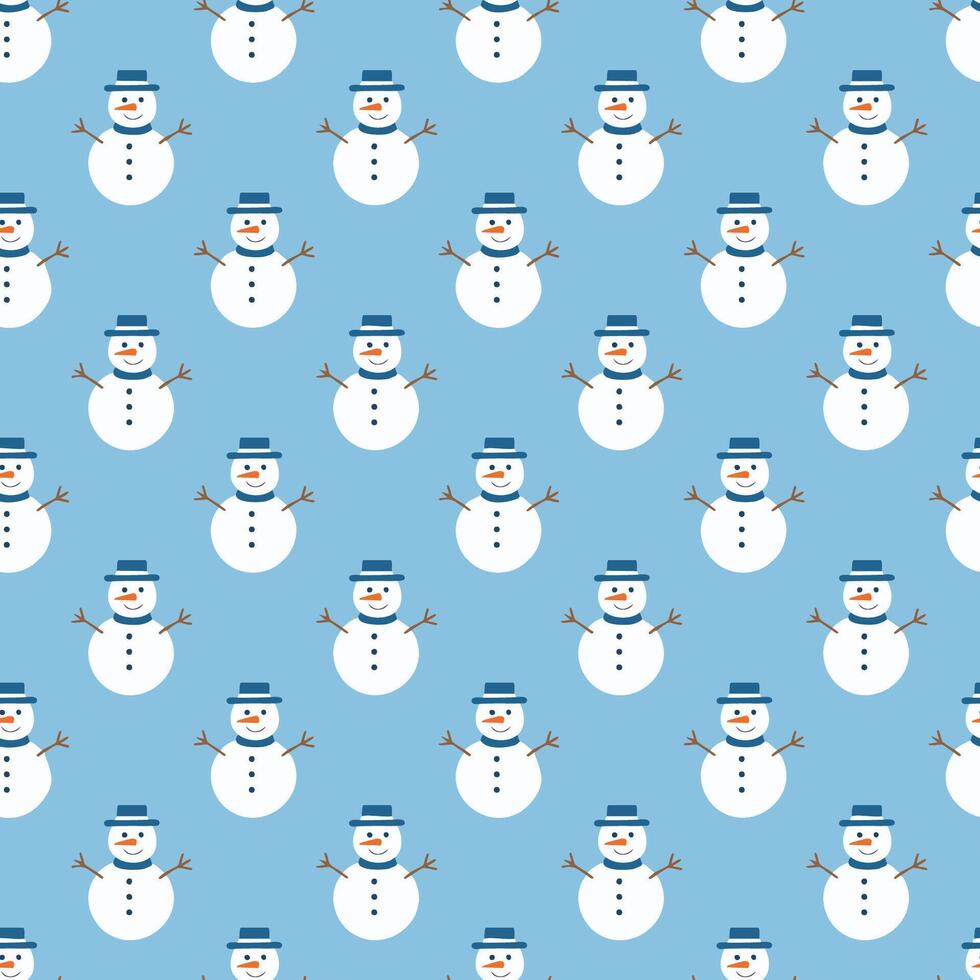 Snowman seamless pattern on a blue background illustration vector