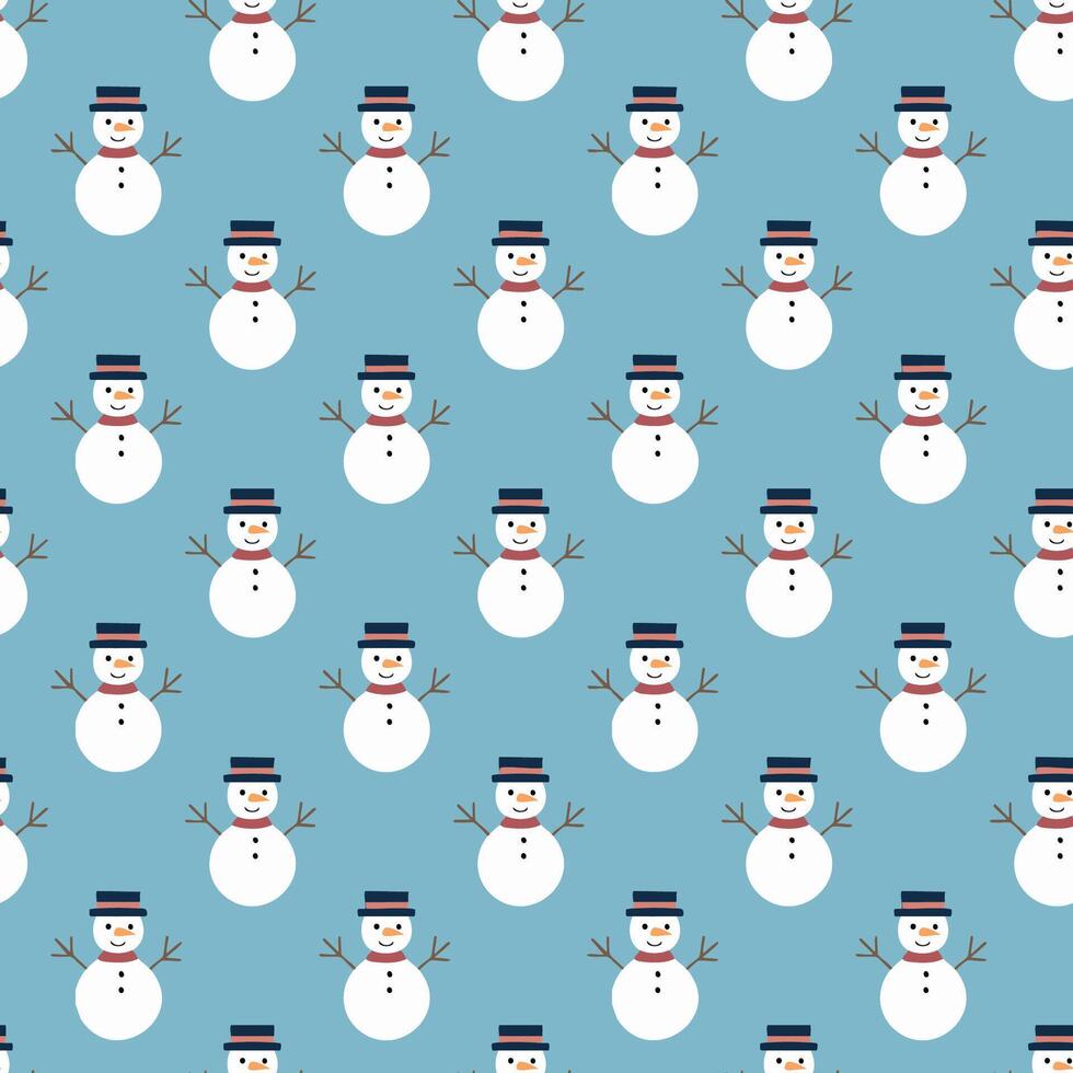 Snowman seamless pattern on a blue background vector
