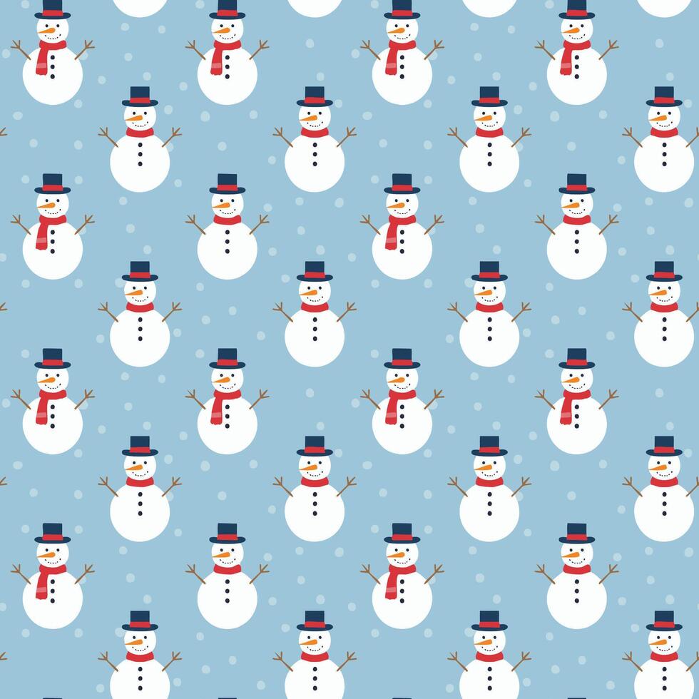 Snowman seamless pattern on a blue background illustration design vector