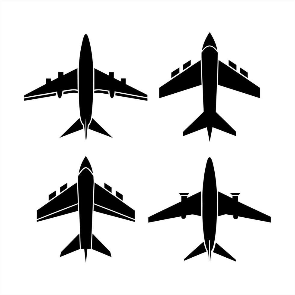 four black and white silhouettes of airplanes on a white background vector