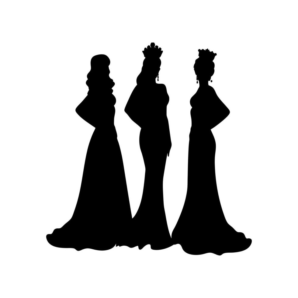 three women in dresses are silhouetted against a white background vector