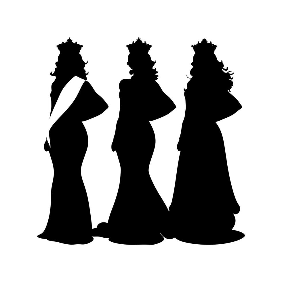 three women in dresses with crowns on their heads vector