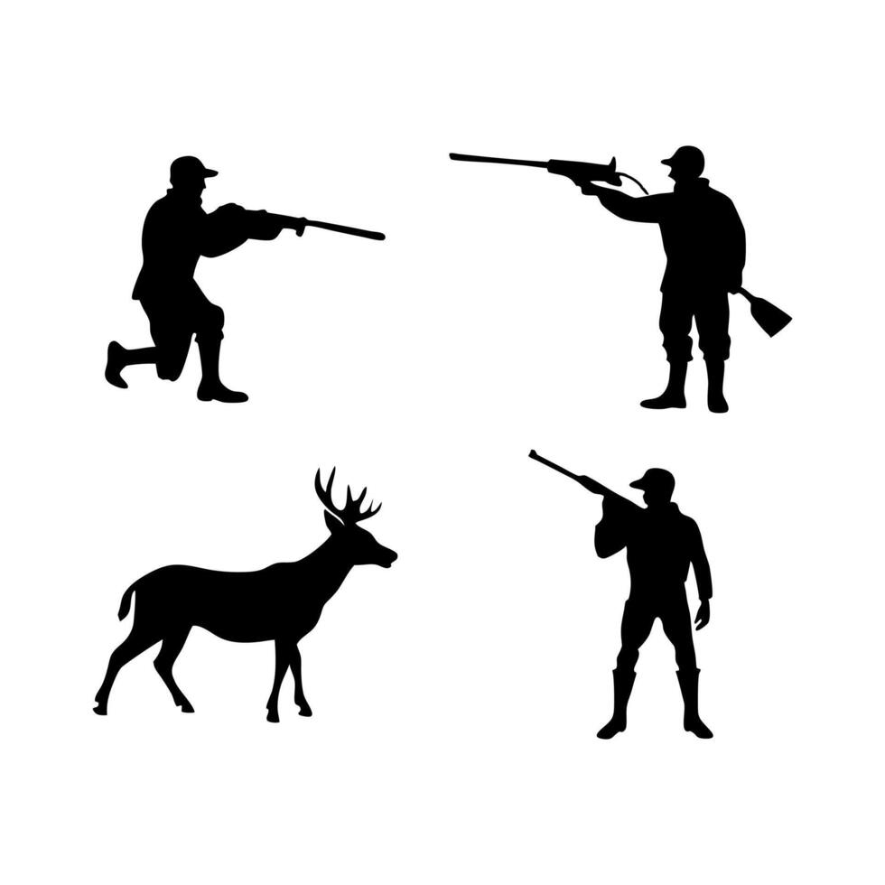 hunting silhouette set of hunters and deer vector