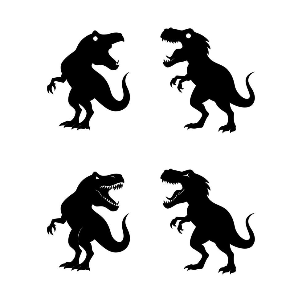 four different dinosaurs are shown in black silhouettes vector