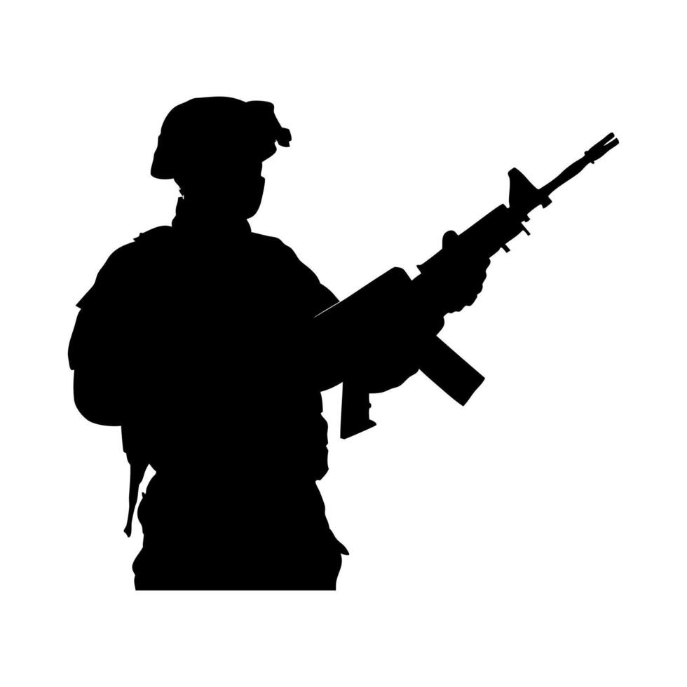 silhouette of soldier with rifle on white background vector