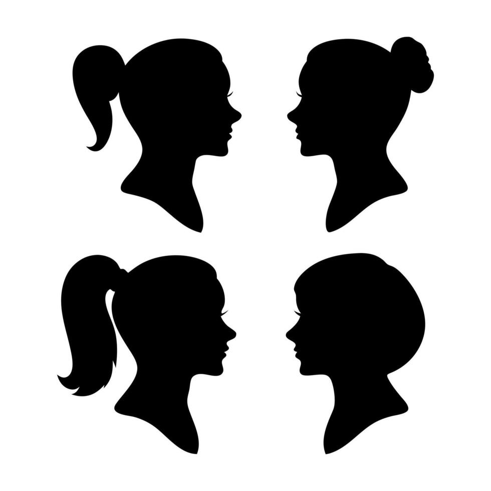four silhouettes of women's faces with ponytails vector