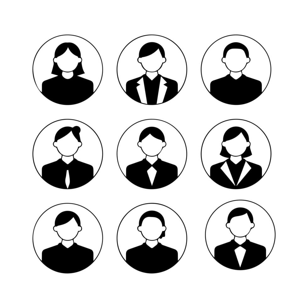 a set of black and white avatars of people vector