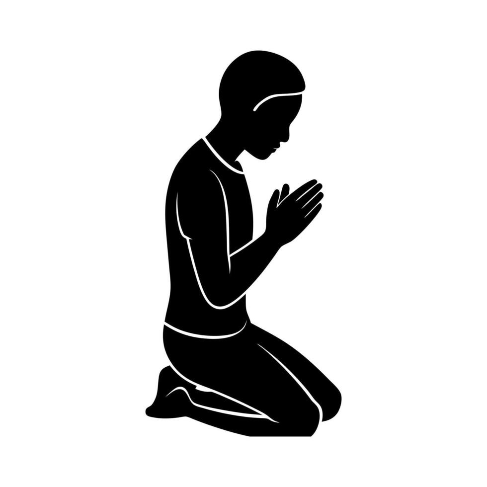 a black silhouette of a man praying vector