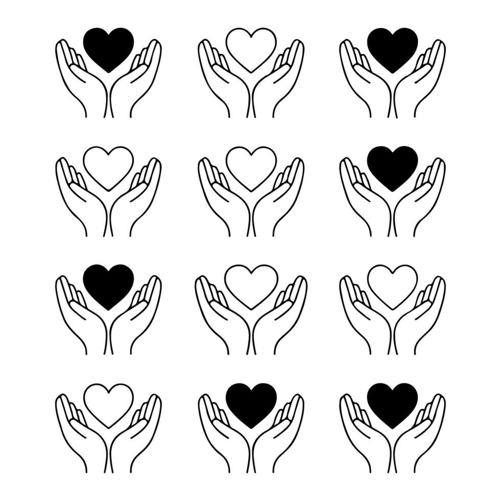 hands holding heart icon set illustration vector