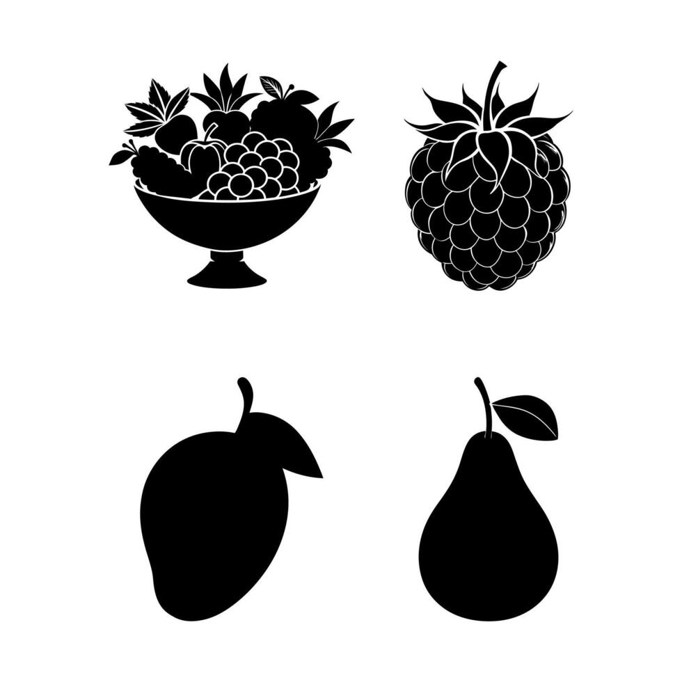 black fruit icons set on white background vector