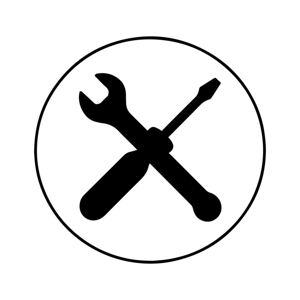 a black and white icon of a wrench and spanner vector