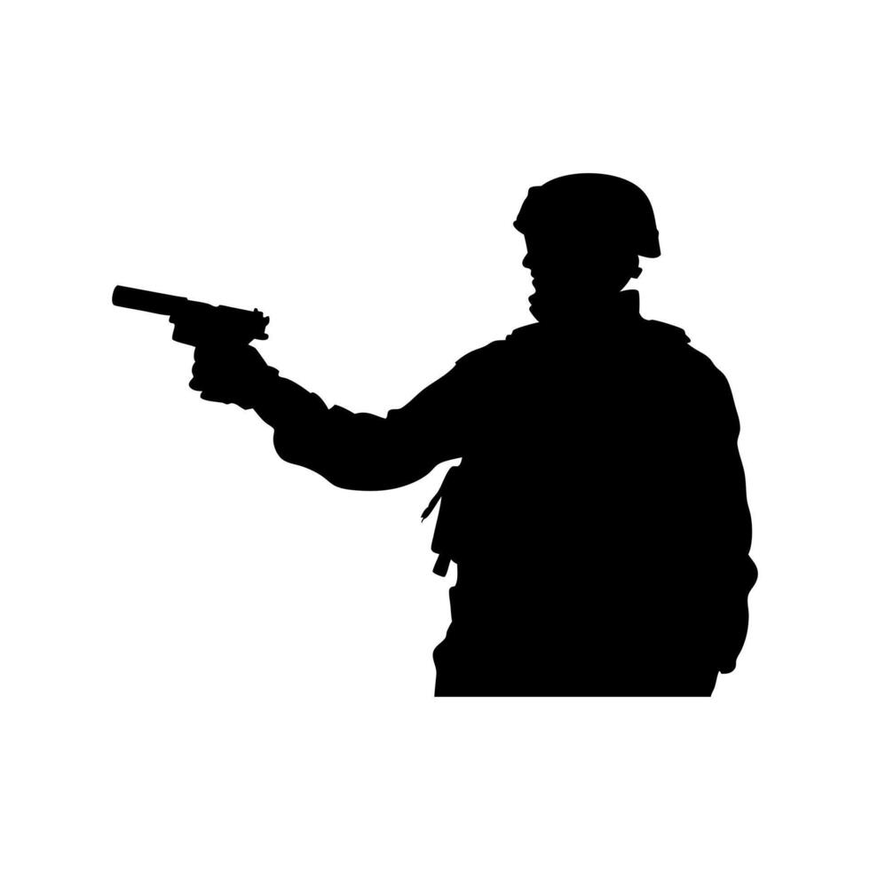 Silhouette of a business man holding a gun in a military pose vector