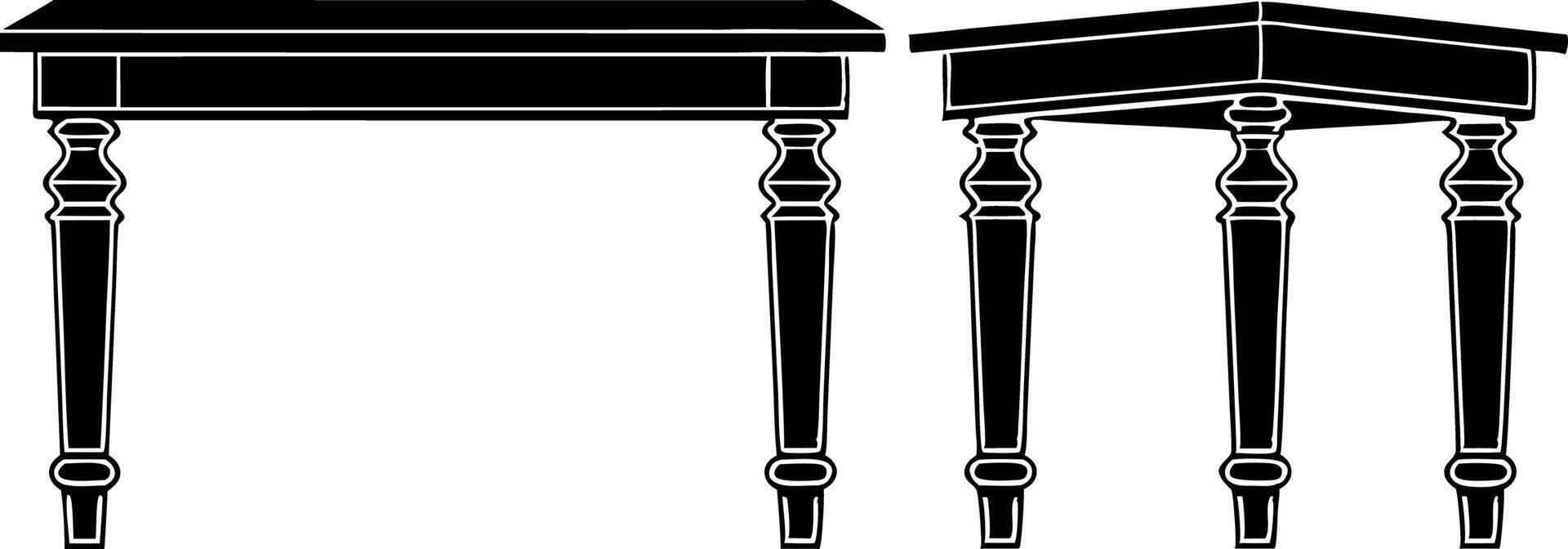 Two black and white side tables with legs vector