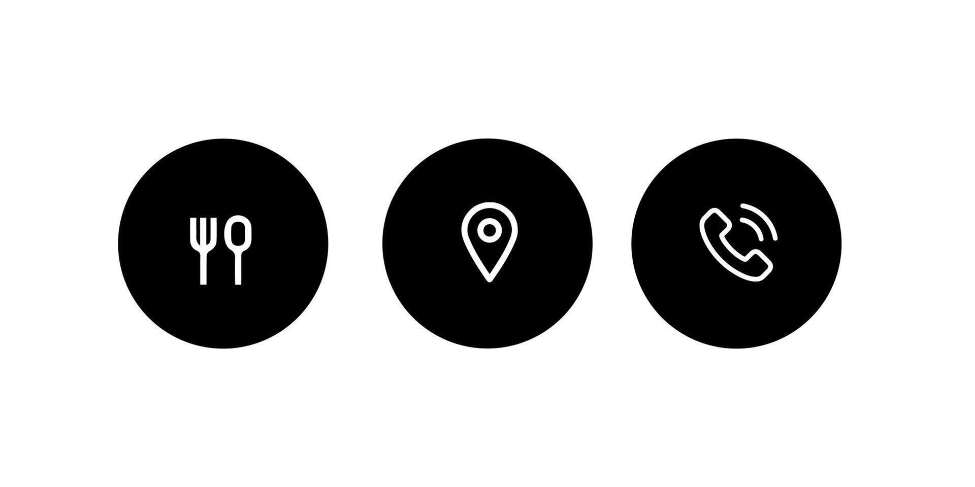 four black and white icons of a fork, phone and fork vector