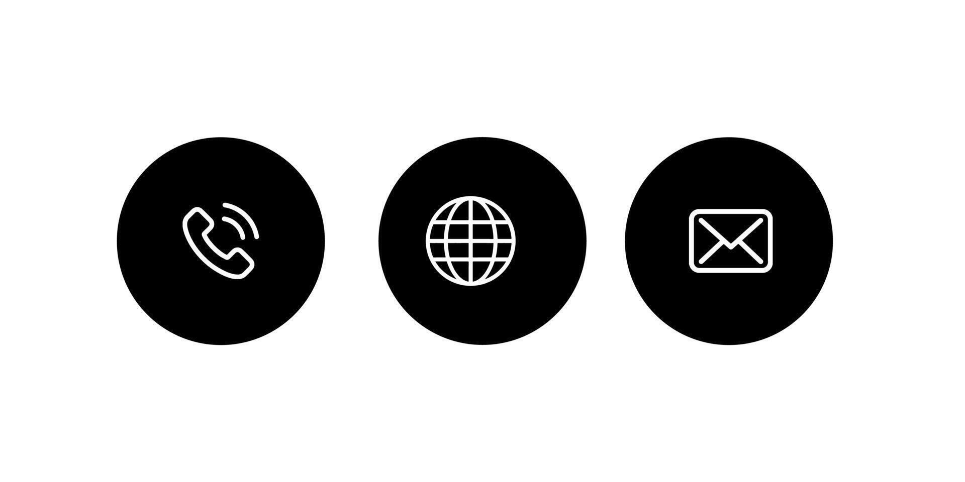 four icons of a globe, phone, and email vector