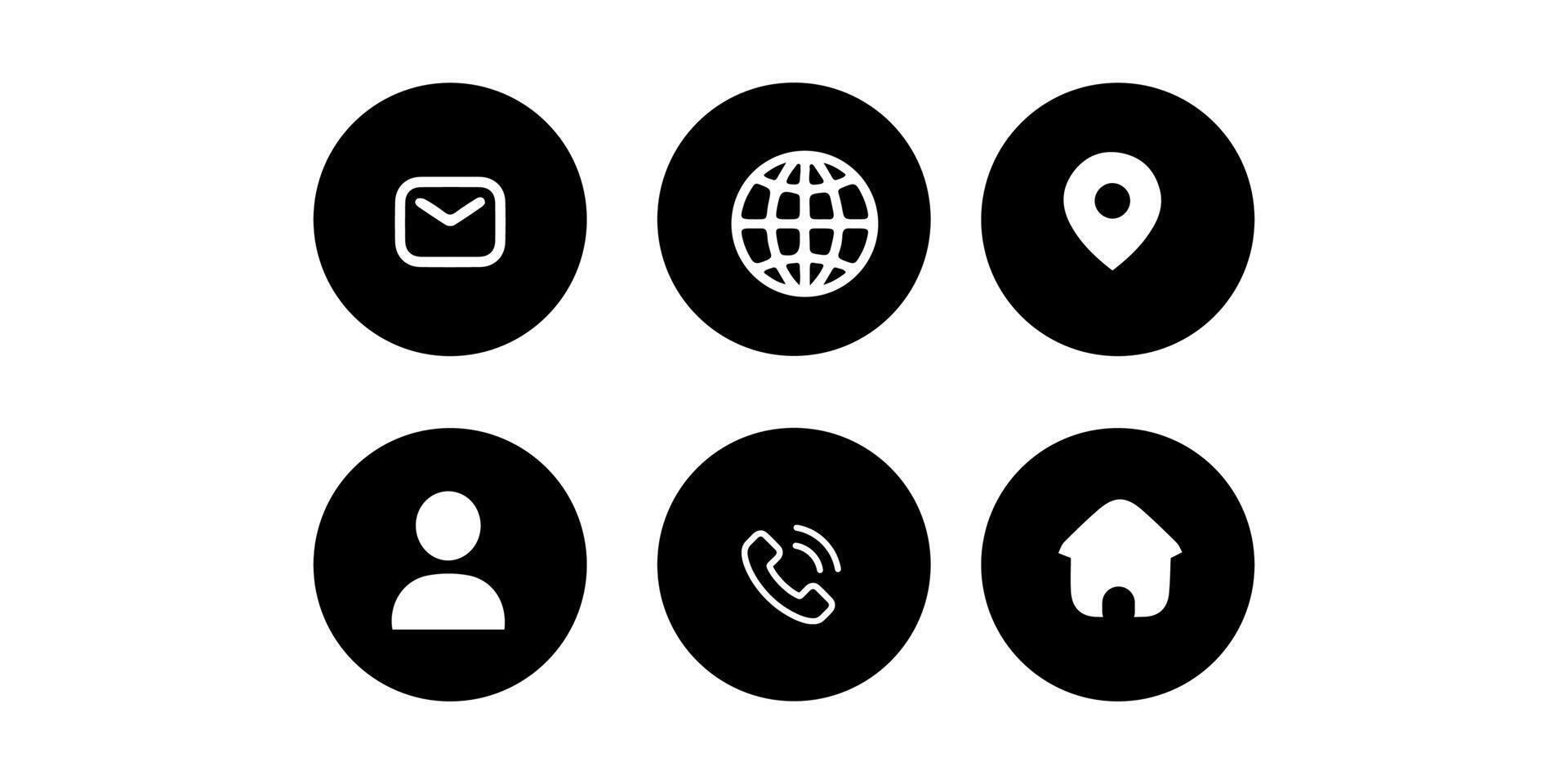 a set of black icons that include a globe, phone, and a web icon vector