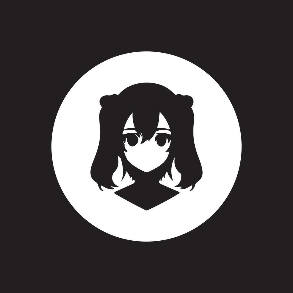 anime girl icon in a circle on a black background vector