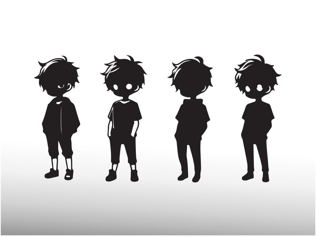 a set of four silhouettes of boys in different poses vector
