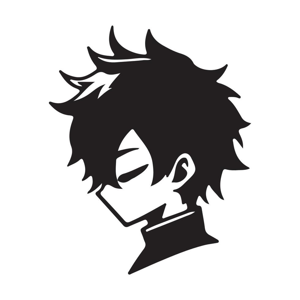 a black and white drawing of a boy with a black hair vector