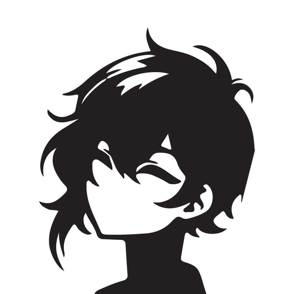a black and white silhouette of a girl with a short hair vector