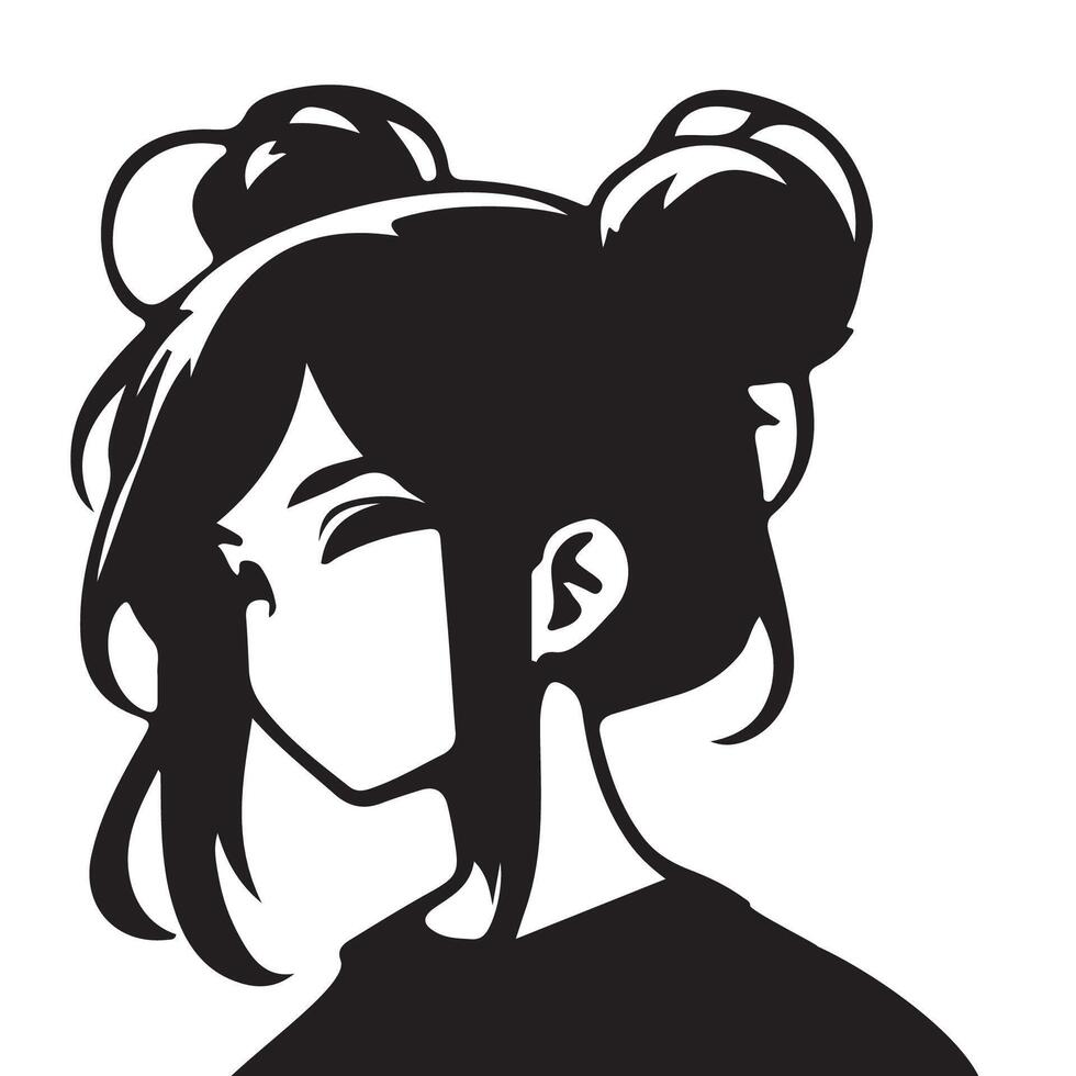 a black and white illustration of a girl with a bun in her hair vector