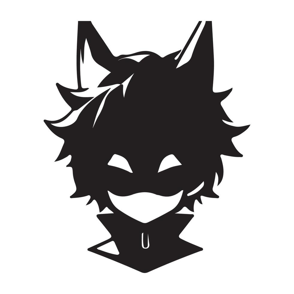a black and white silhouette of a cat with a cat mask vector
