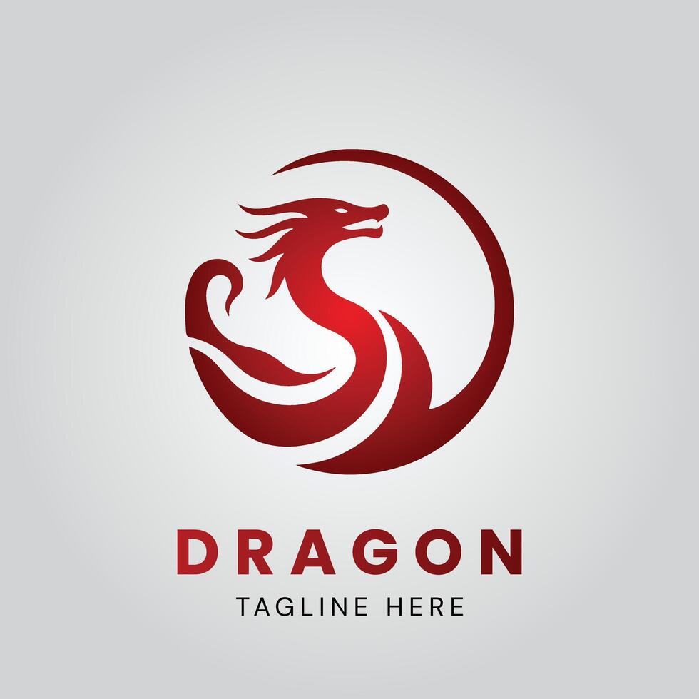 Stylized Red Dragon Logo with Curving Body and Horn vector