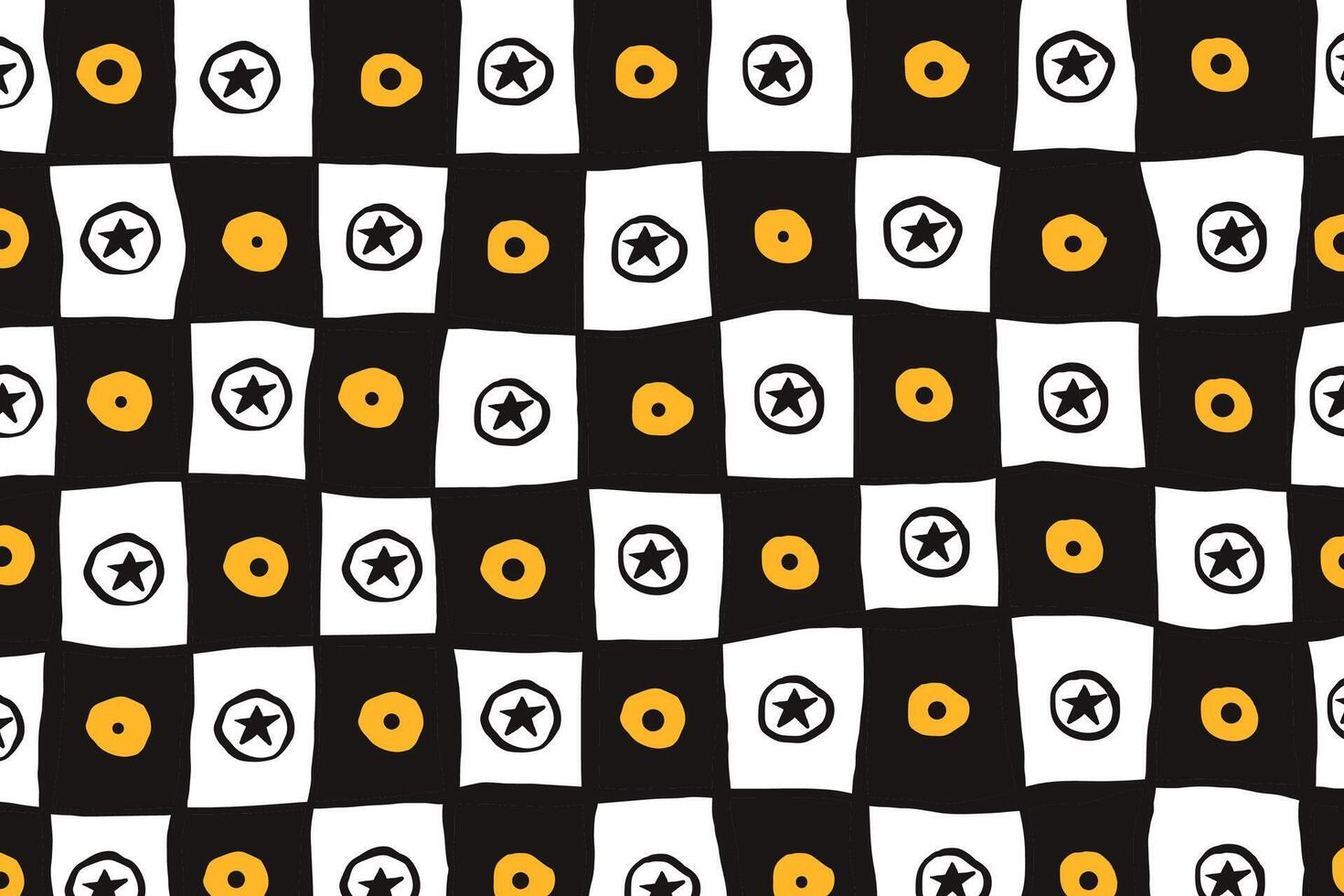 Black and White Grid Pattern with Fried Egg Motif. Funny modern breakfast theme. Quirky food illustration. Pop art kitchen design. vector