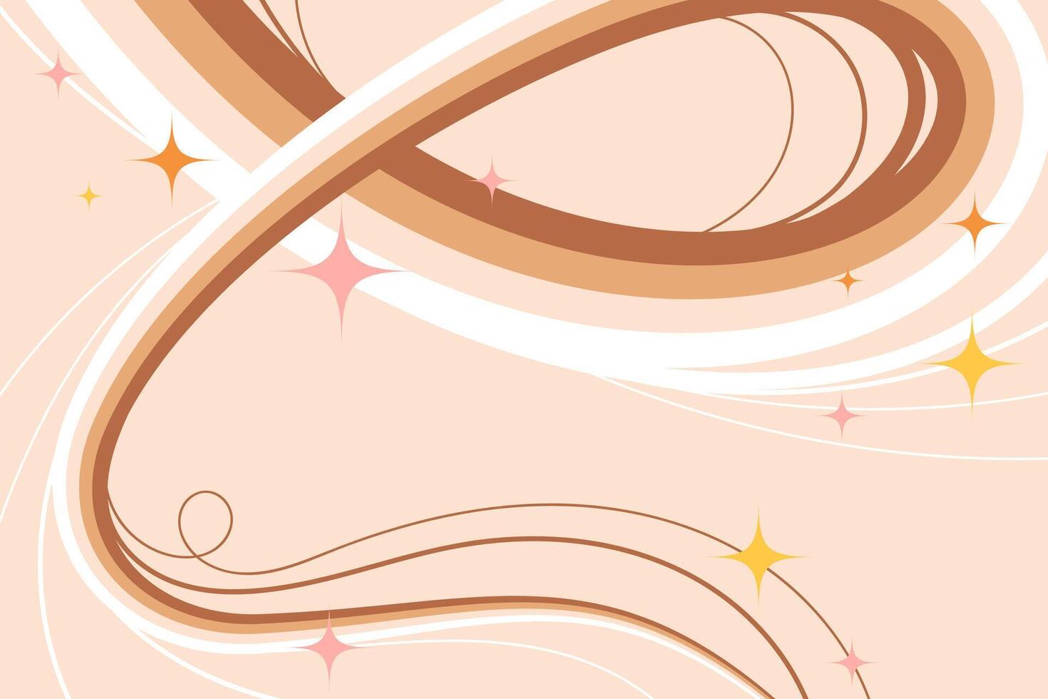 Retro Design with Hand drawn Fluid Wavy Lines and Sparkling Stars on Cream Background. Retro swirls with vibrant movement. Perfect for web, banner, print, cards vector