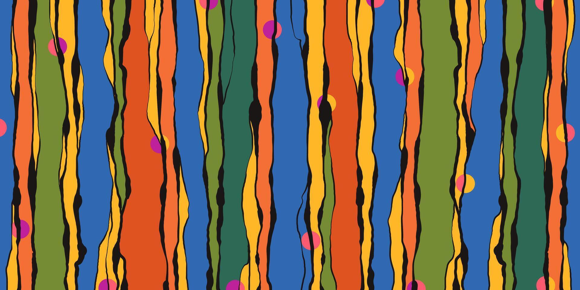Colorful Vertical Paint Drips. Artistic abstract stripes. Hand painted messy pattern. Vibrant creative background. Retro street art style. vector