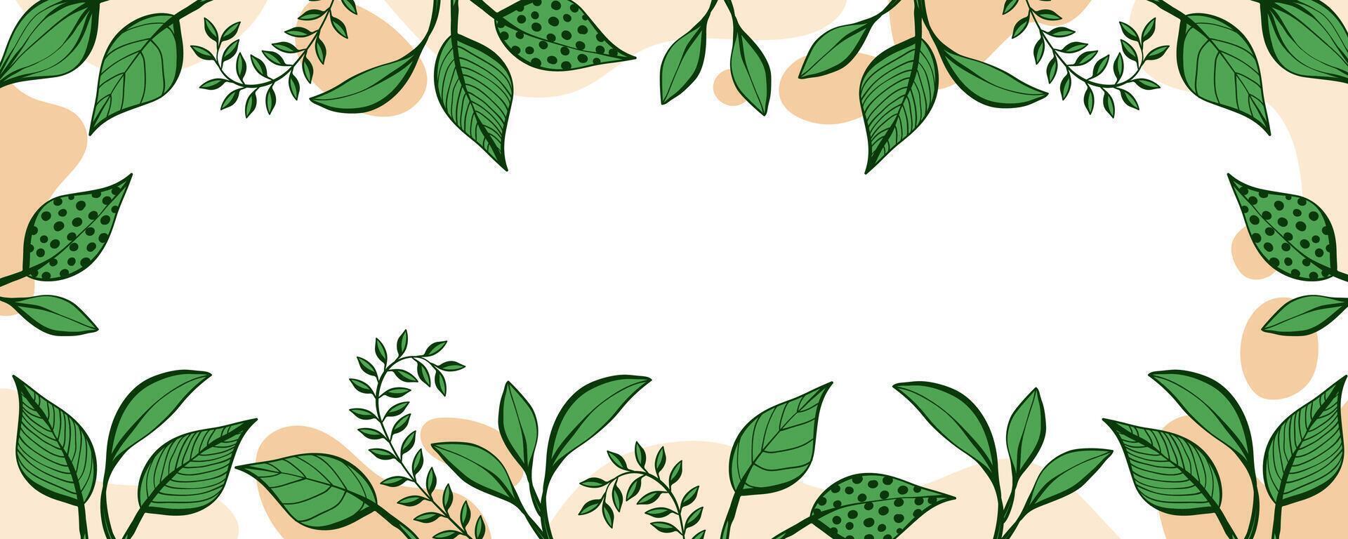 Botanical Border and Frame with Summer Leaves. Natural greenery banner. Minimal floral theme. Eco lifestyle design background. vector