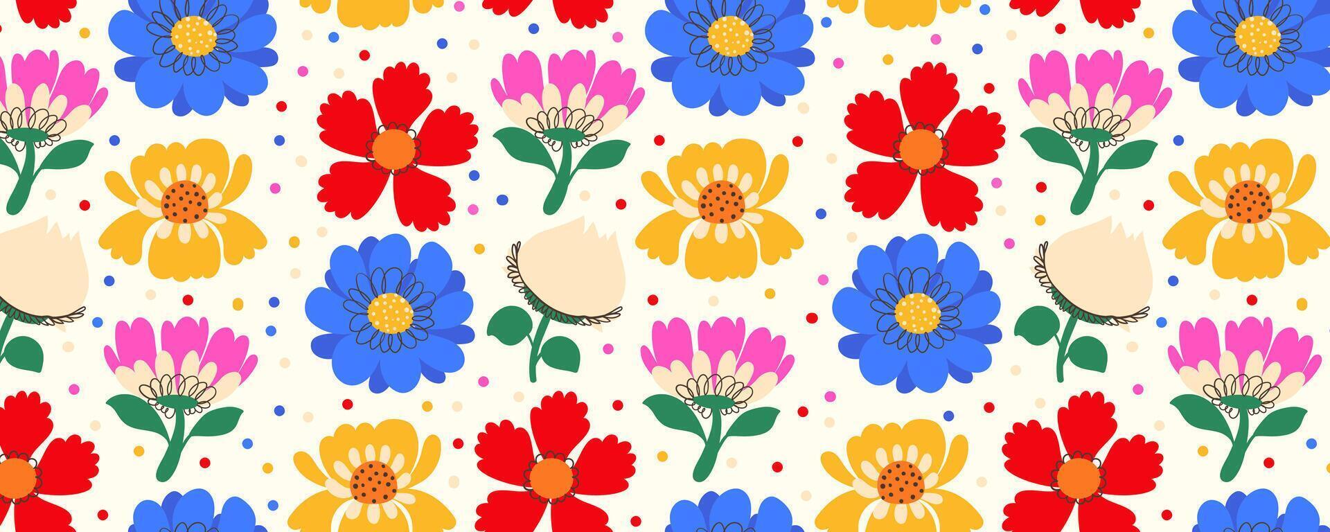 Floral Pattern with Cute Plants and Leaves. Seamless design with summer and spring florals isolated on white background. Delicate garden hand drawn design perfect for print, fashion vector