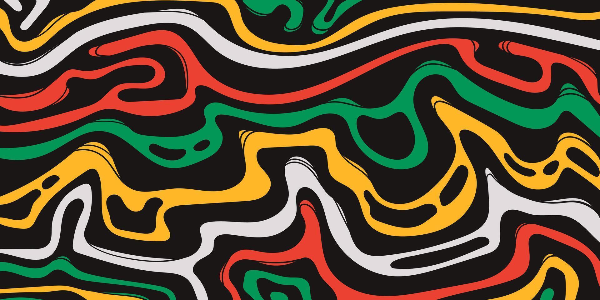 Vibrant Wavy Lines on Black Background. Bold colorful abstract pattern. Psychedelic neon flow. Retro glitch-style design. Energetic creative backdrop. vector