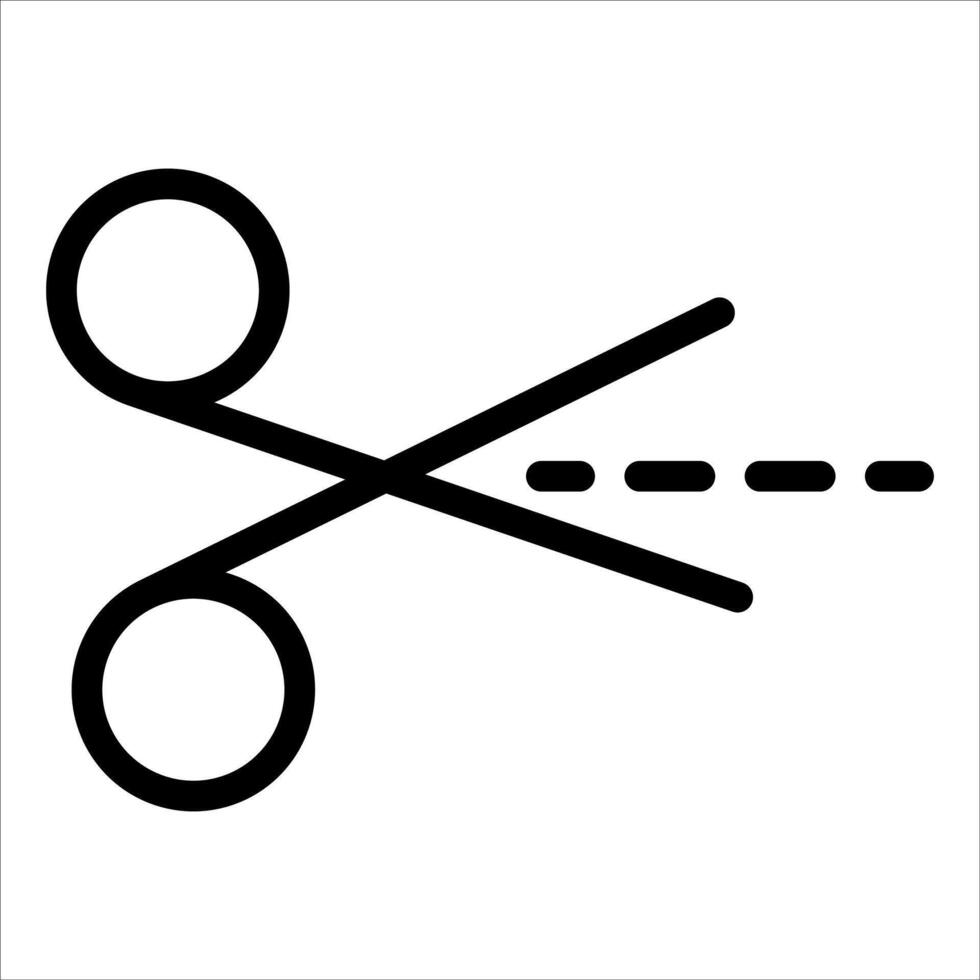 A black and white icon of scissors cutting through a line vector