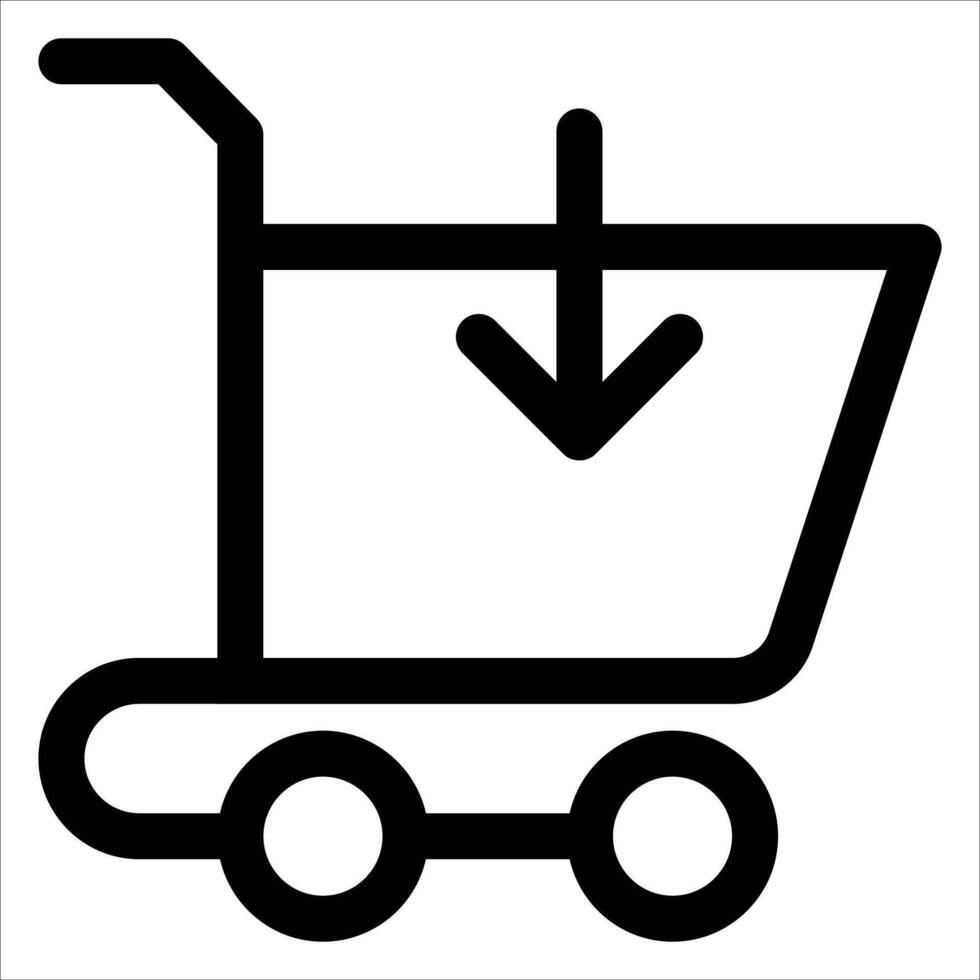 A shopping cart icon with a arrow pointing down vector