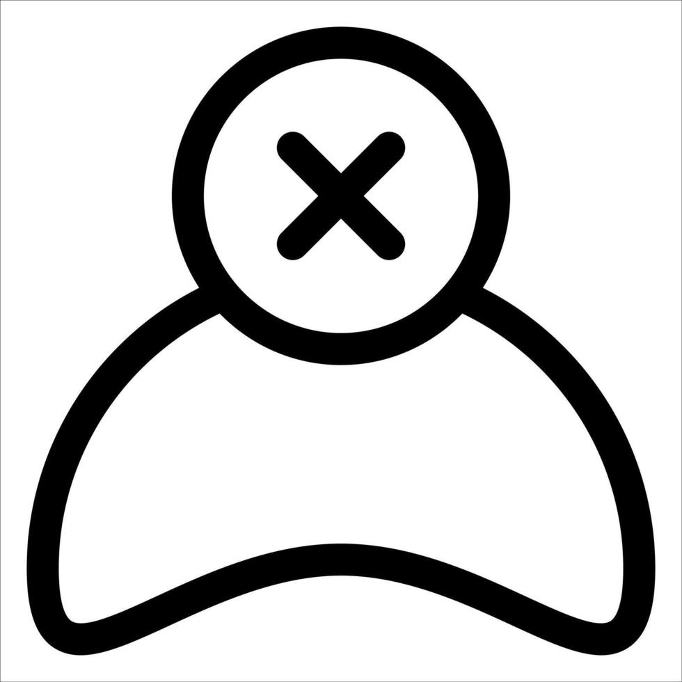 A black and white icon of a person with an x on their face vector