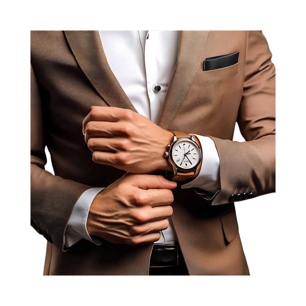 Businessman Checking Time on Classic Wristwatch Against Faded Background png