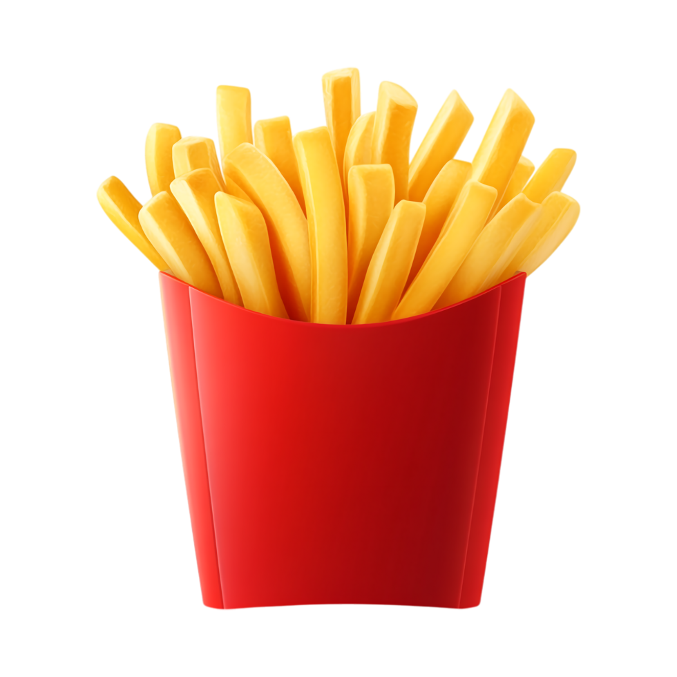 french fries in a red container on a transparent background png