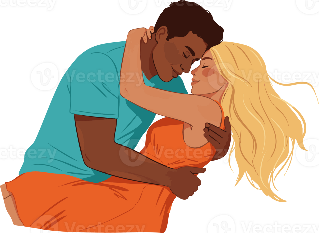 Couple Embracing Tenderly with Closed Eyes in a Loving Moment png