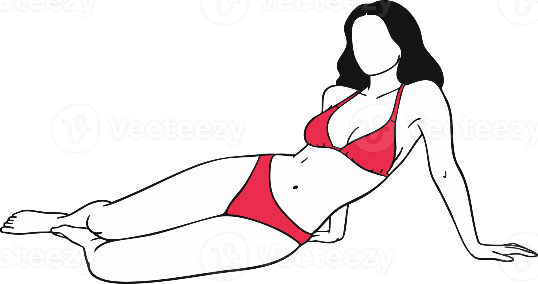 Woman in Red Bikini Relaxing Line Art Simple Summer Illustration png