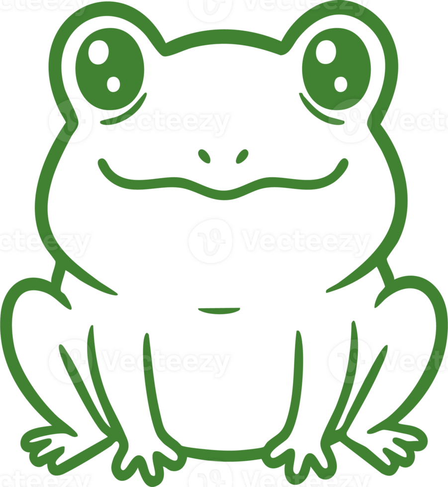 Adorable green frog cartoon illustration featuring a simple outline and happy expression it's great for children's themes and nature projects. png