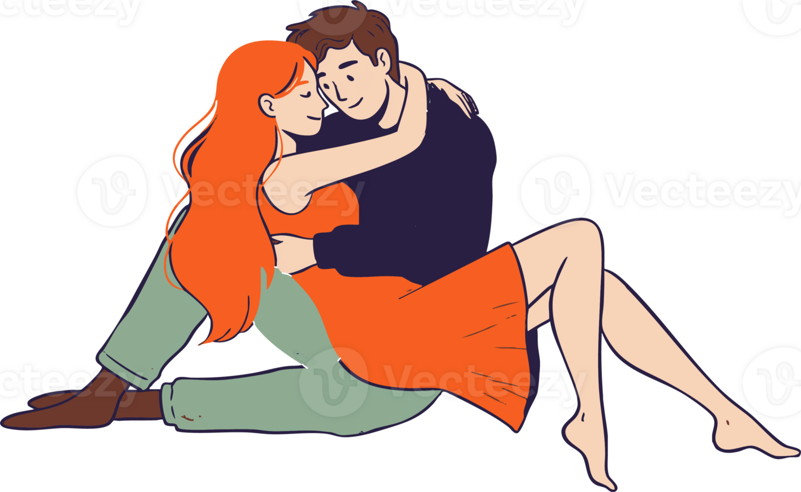 Couple Embracing While Sitting on the Floor in Loving Gesture png