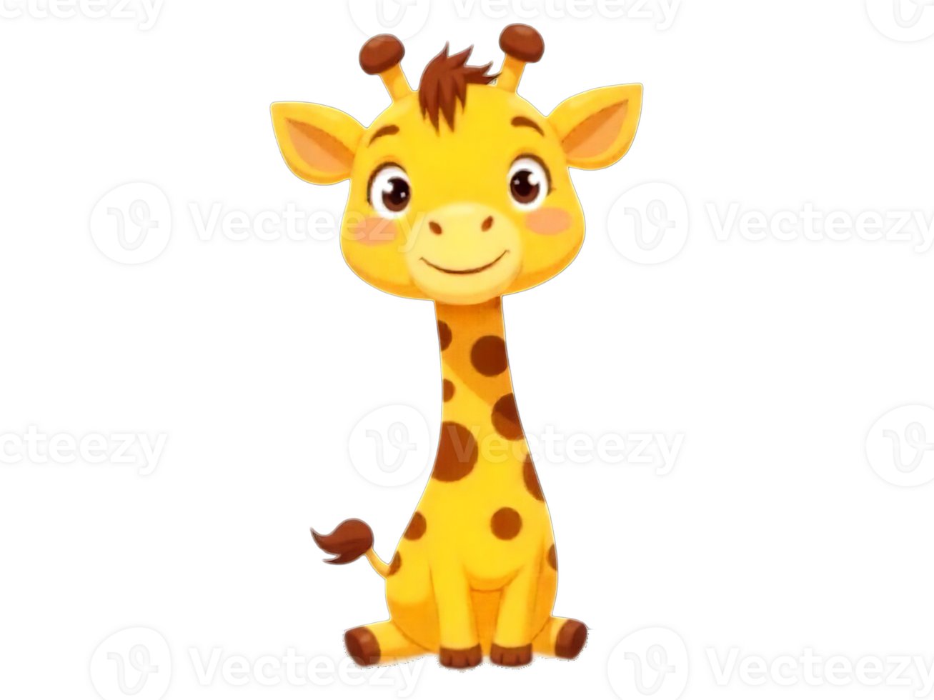 Cartoon Giraffe Sitting with a Gentle Smile Isolated png