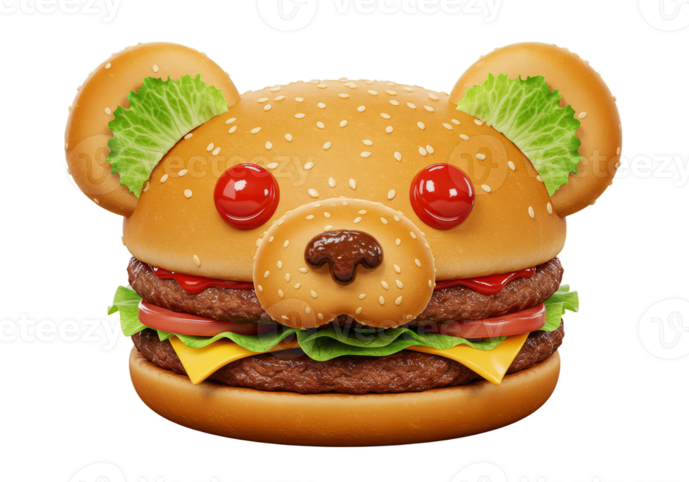 Cartoonish Double Cheeseburger Shaped Like a Bear Isolated on Black png